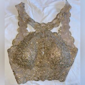 Gold Lace Sparkle Formal Top | Corset Back
